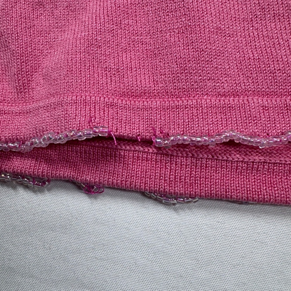 Vtg Michael Simon Sweater S Pink Silk Blend Bunny Rabbit Beaded Easter Y2K READ - Picture 7 of 13
